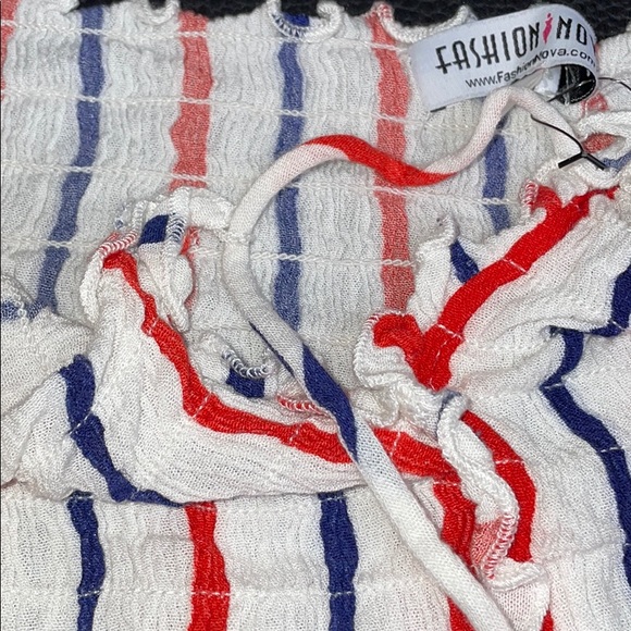 Fashion Nova Off the Shoulder Red White Blue Top - Picture 5 of 9